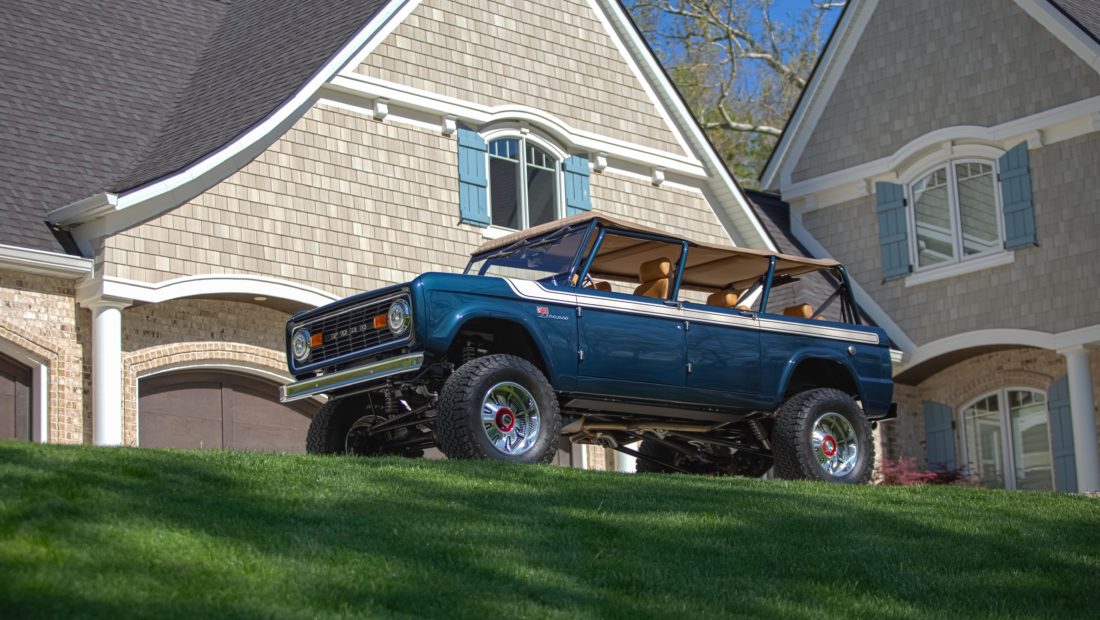 Custom 4 Door Ford Bronco from Gateway Bronco in Front of a House